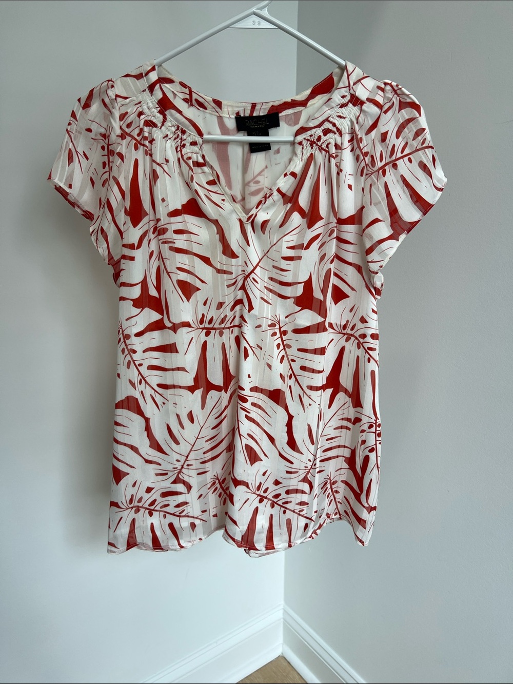 RACHEL Rachel Roy White Blouse with Tropical Leaf Print